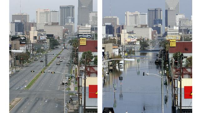 La Nouvelle-Orléans lors des inondations et quelques années plus tard. [Robert Sullivan]