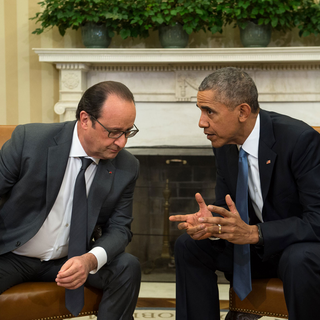 François Hollande et Barack Obama mardi à la maison Blanche. [AFP - Nicholas Kamm]