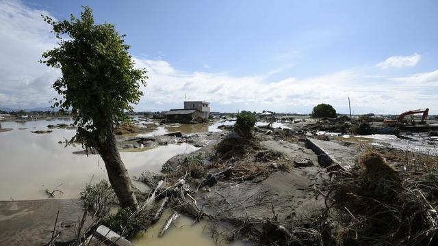 La région est dévastée après le débordement de la rivière Kinugawa. [EPA/Keystone - Frank Robichon]