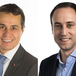 Ignazio Cassis (TI) et Christian Wasserfallen (BE) se disputent la présidence du groupe PLR. [Keystone]