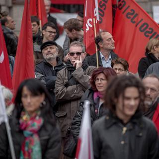 Manifestation contre le franc fort au Tessin. [Keystone/Ti-Press - Pablo Gianinazzi]
