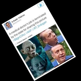 Tweet avec la photo du président turc Erdogan comparé à Gollum et Sméagol. [DR]