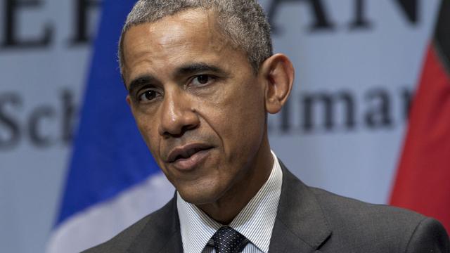 Barack Obama lors de sa conférence de presse lundi 08.06.2015 à Elmau. [AP/Keystone - Carolyn Kaster]