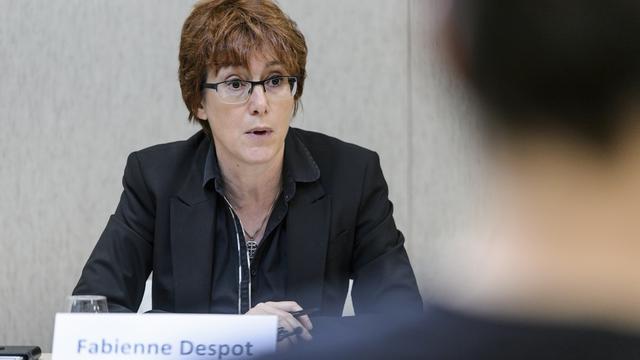 Fabienne Despot, presidente de l'UDC Vaud, en conférence de presse ce lundi.