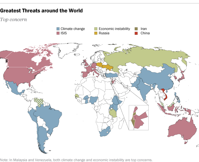 La carte des menaces globales par pays. [Pew Research Center]