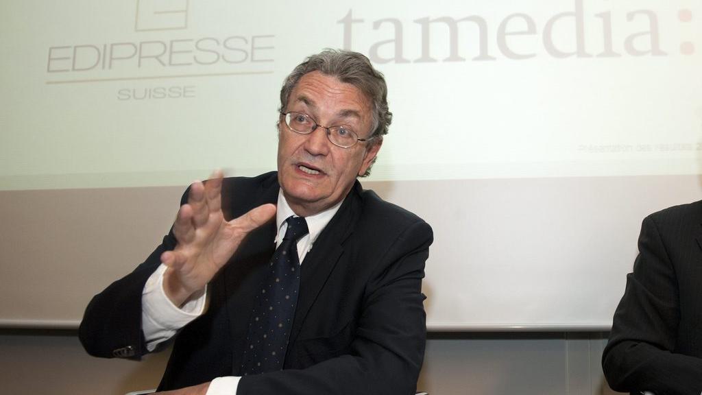Pierre Lamunière, lors de la présentation les résultats de son groupe en avril 2011. [Keystone - Laurent Gilliéron]