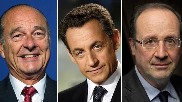 Les trois derniers présidents français, Jacques Chirac, Nicolas Sarkozy et François Hollande, (de gauche à droite). [AFP PHOTO]