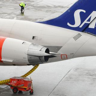 Avion de la compagnie suédoise SAS sur l'aéroport de Stockholm. [AFP - Johan Nilsson]