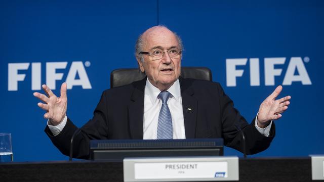 Sepp Blatter, durant sa conférence de presse lundi. [Keystone - Ennio Leanza]