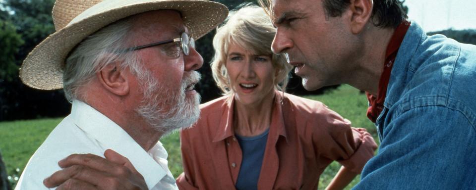 Richard Attenborough, Laura Dern et Sam Neil dans "Jurassic Park" en 1993. [Collection Christophel/Universal Pictures]