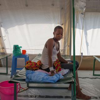 Un centre de traitement contre le choléra installé dans la capitale Djouba. [AFP - Charles Lomodong]