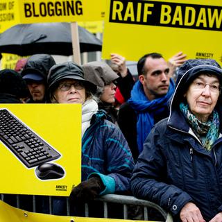 Des manifestations de soutien à Raif Badawi à La Haye, aux Pays-Bas. [NurPhoto - Jaap Arriens]