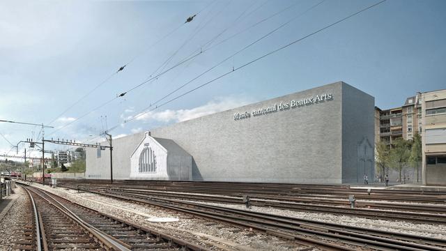 Le pôle muséal verra le jour à la gare de Lausanne, à la place de l'ancienne halles aux locomotives (image de synthèse du projet). [Projet Pôle muséal, Lausanne - Estudio Barozzi & Veiga, Barcelone]