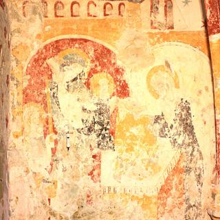 Peinture médiévale du 13e siècle du Temple de Daillens avant la restauration. [CC BY SA - Odrade123]