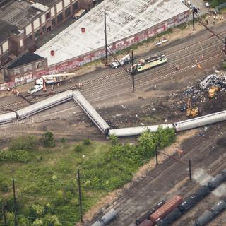 Vue aérienne du déraillement de train à Philadelphie. [Anadolu Agency / AFP - Samuel Corum]