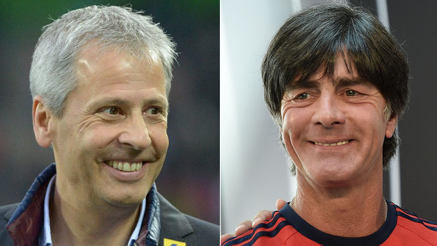 Joachim Löw (à dr.) ne tarit pas d'éloges à propos de Lucien Favre. [M.Balk - M.Meissner]