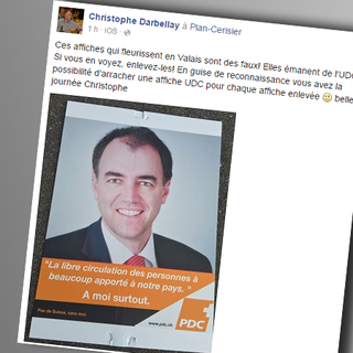 Le message posté par Christophe Darbellay avec une photo des affiches en question.