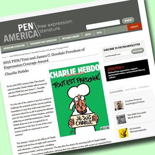 Le prix décerné à l'hebdomadaire satirique français sur le site de Pen America. [pen.org]