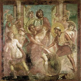 "Ulysse découvre Achille à Sykros parmi les filles de Lycomède. Fresque d'après une originale provenant de Pompéi.