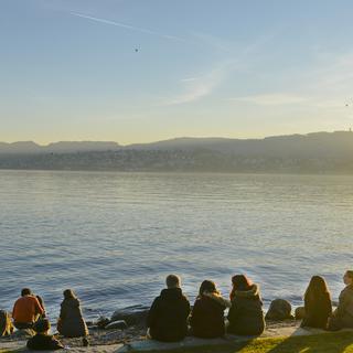 L'hiver 2015 est très doux en Suisse. Ici, au bord du lac de Zurich le 27 décembre. [Walter Bieri]