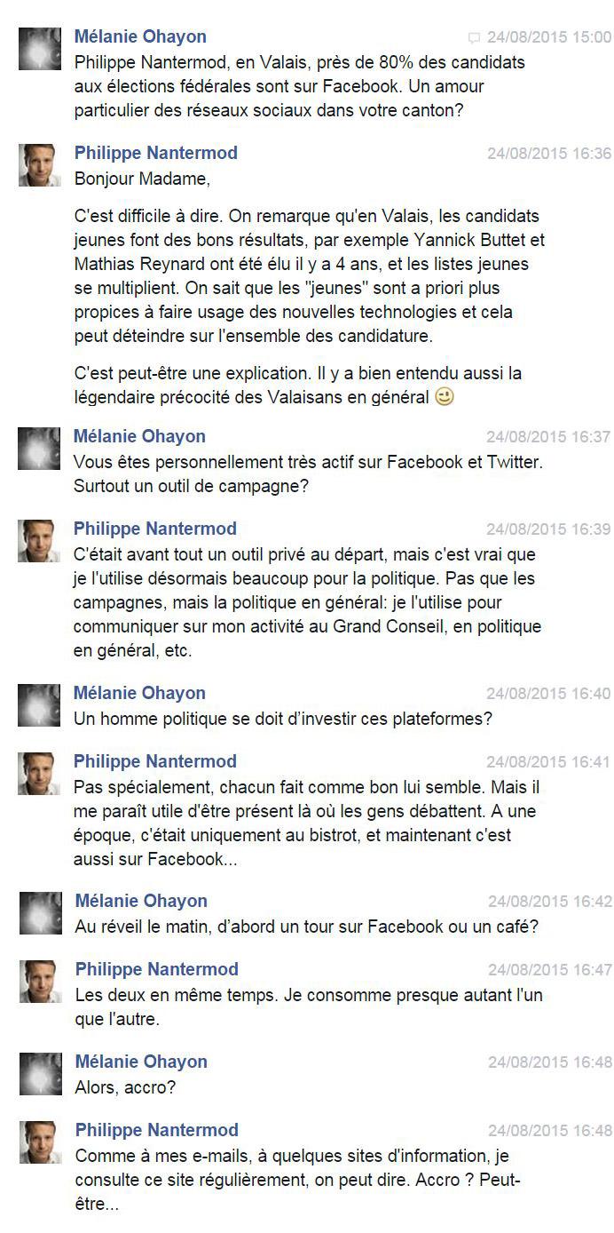 Interview de Philippe Nantermod réalisée sur Facebook. [Ohayon, Mlanie (RTS)]