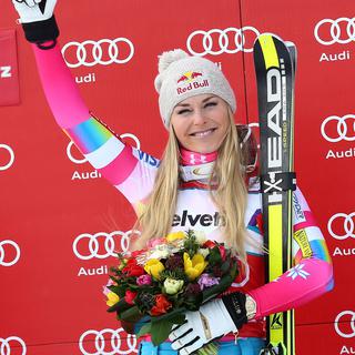 La skieuse Lindsey Vonn lors de la victoire en Super-G à St-Moritz le 25 janvier 2015. [Keystone - Armando Trovati]
