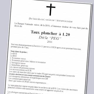 Avis de décès du "taux plancher à 1.20" signé du blogueur Loïc Schmid. [investir.ch - Loïc Schmid.]