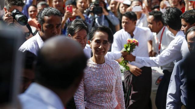 Le parti d'Aung San Suu Kyi revendique "plus de 70%" des sièges en Birmanie. [key - EPA/Lynn Bo Bo]