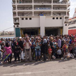 Réfugiés débarqués dans le port du Pirée, Athènes, 09.09.2015. [Picture-Alliance/AFP - Robert Geiss]
