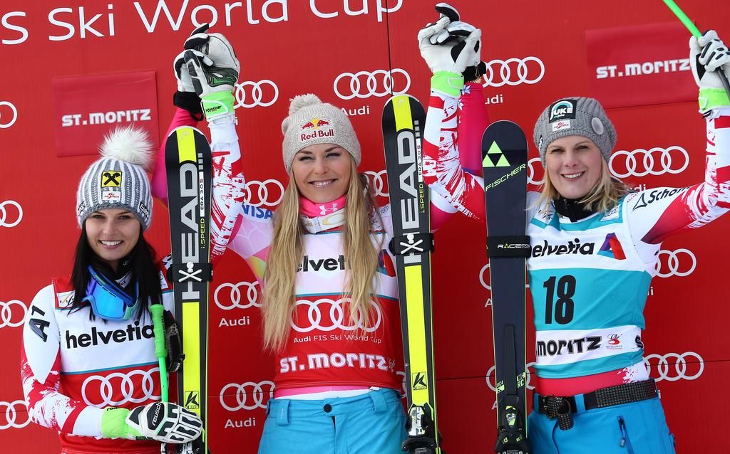 Irrésistible dimanche, Lindsey Vonn a fêté sa 64e victoire en Coupe du monde. [KEYSTONE - Armando Trovati]