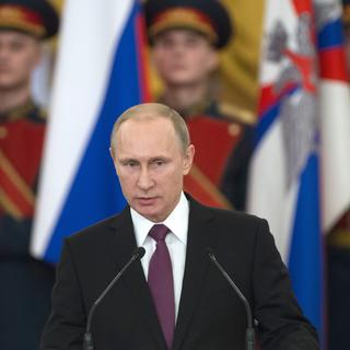 Vladimir Poutine le 20 février 2015 lors d'une cérémonie pour le "70e anniversaire de la victoire dans la Grande guerre patriotique de 1941-1945". [AFP/RIA Novosti - Sergey Guneev]