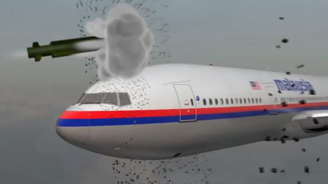 La simulation des enquêteurs montre un missile qui explose du côté gauche du cockpit. [OVV]