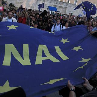 Mobilisation générale contre le référendum en Grèce. [EPA/Keystone - Simela Pantzartzi]