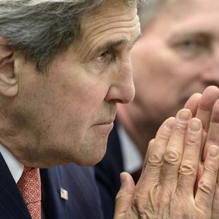 L'Américain John Kerry est apparu le visage très fermé lundi à Lausanne. [AP/Keystone - Brendan Smialowski/pool]