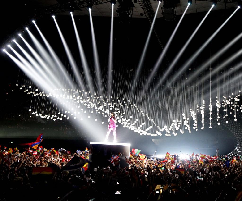 Conchita Wurst lance la 60e édition du concours Eurovision de la chanson, samedi soir à Vienne. [APA/GEORG HOCHMUTH - GEORG HOCHMUTH]