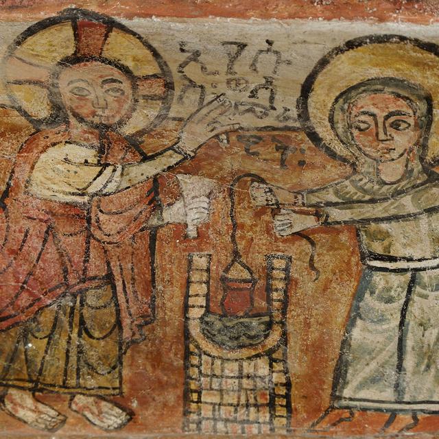 Jésus Christ et le Samaritain, fresque sur l'église Bieta Maryam à Lalibela en Ethiopie. [Hemis.fr / AFP - Christophe Boisvieux]