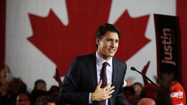 Justin Trudeau a fêté sa victoire au siège de son parti à Montréal. [Jim Young]