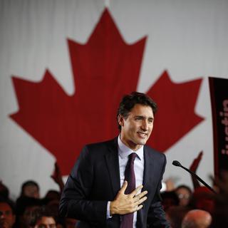 Justin Trudeau a fêté sa victoire au siège de son parti à Montréal. [Jim Young]