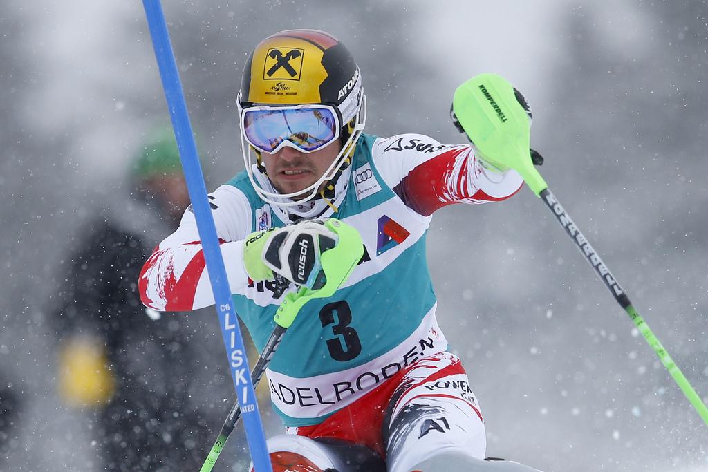 Marcel Hirscher n'a pas réussi à aligner un 4e succès de rang en slalom à Adelboden. [KEYSTONE - PETER KLAUNZER]