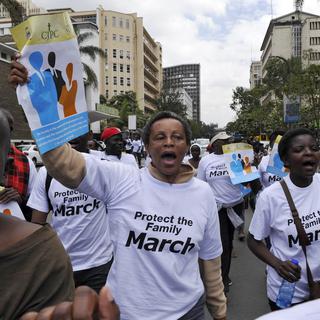 Manifestation contre l'homosexualité au Kenya avant la visite de Barack Obama. [AFP - Simon Maina]