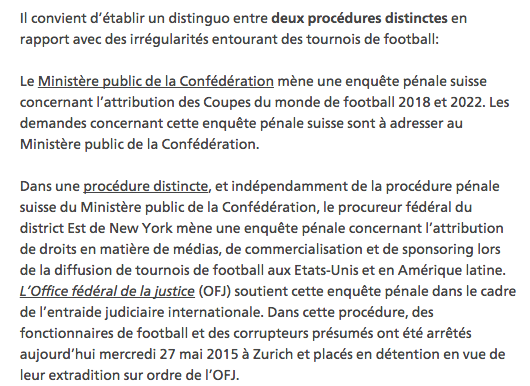 L'enquête du MPC n'est pas la même que celle de la justice américaine.