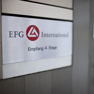 Le logo du groupe bancaire zurichois EFG International. [Keystone - Gaëtan Bally]