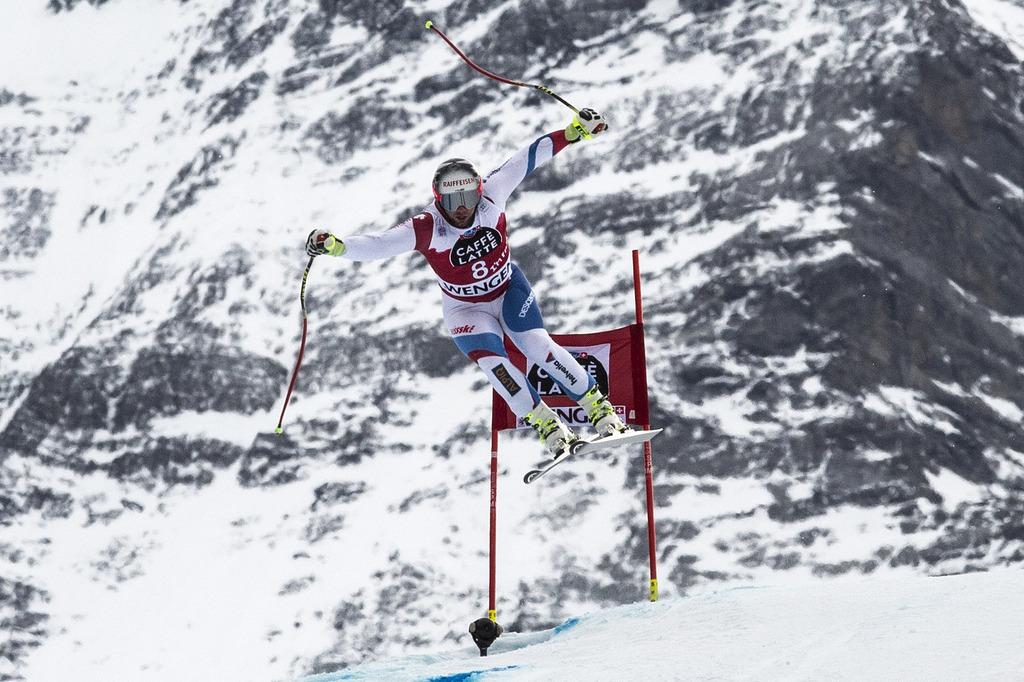 Beat Feuz s'envole. Vers un 2e succès ici? [KEYSTONE - Peter Schneider]