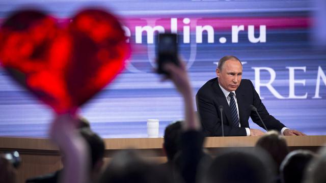 Vladimir Poutine lors de sa conférence de presse annuelle à Moscou. [AP Photo/Keystone - Alexander Zemlianichenko]