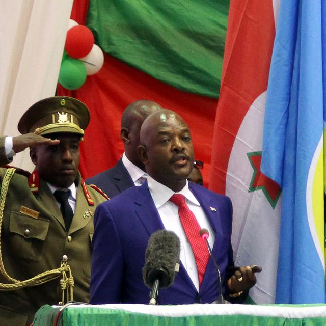 Pierre Nkurunziza juste après sa prestation de serment pour son troisième mandat, ce jeudi 20 août 2015 à Bujumbura. [AFP PHOTO / LANDRY NSHIMIYE]