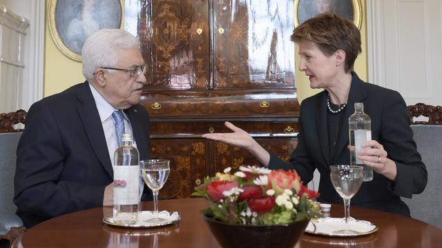 Mahmoud Abbas a rencontré lundi la présidente de la Confédération, Simonetta Sommaruga. [Keystone - Alessandro della Valle]