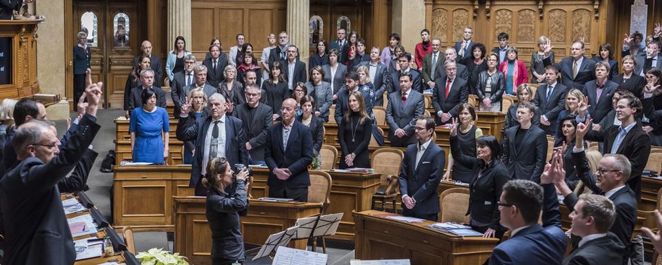 Le Parlement lors de sa prestation de serment lundi. [Keystone - Alessandro della Valle]