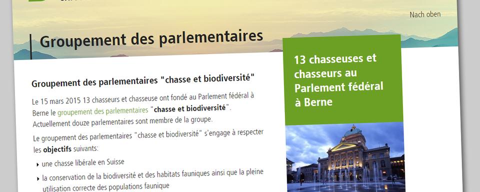 Le site internet "Chasse suisse" appelle à voter pour les fines gâchettes assumées du Parlement. [DR]