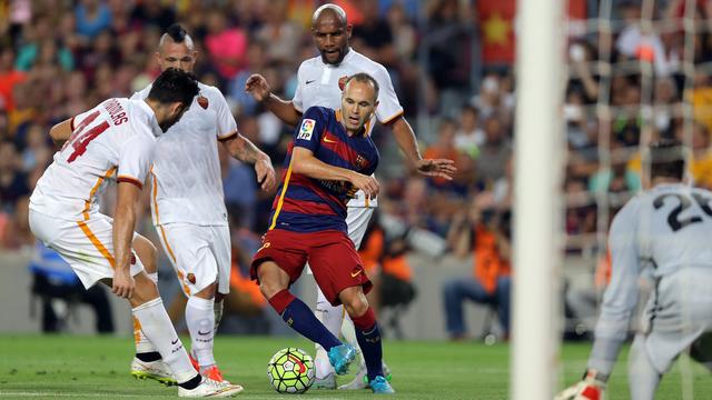 Andres Iniesta et le Barça entament la défense de leur titre au Stadio Olimpico de Rome. [Keystone - Francisco Seco]