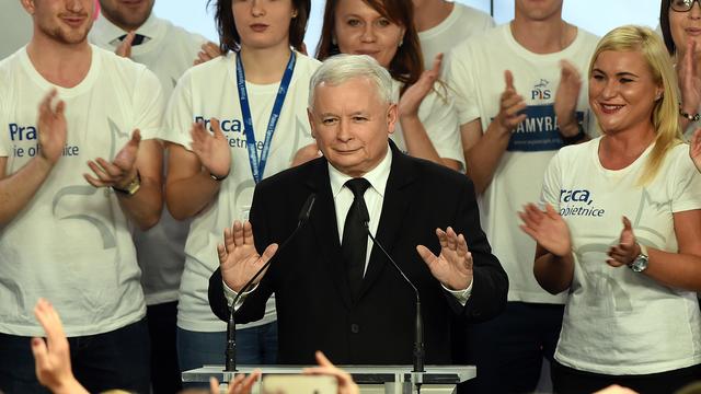 Le leader du parti Droit et Justice Jaroslaw Kaczynski me cachait pas sa satisfaction dimanche soir. [Janek Skazynski]